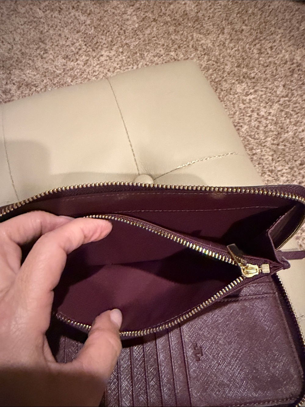 Tory Burch Plum Saffiano Zip Wristlet with Gold Logo - Picture 6 of 7